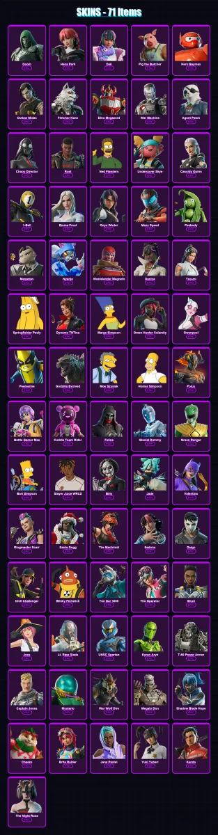 [PS4/PS5/PC] | Doom | Hana Park | Dali | Pig the Butcher | Hero Baymax | 71 skin | 120 pickaxe | 84 emote | 78 glider | Lv1875