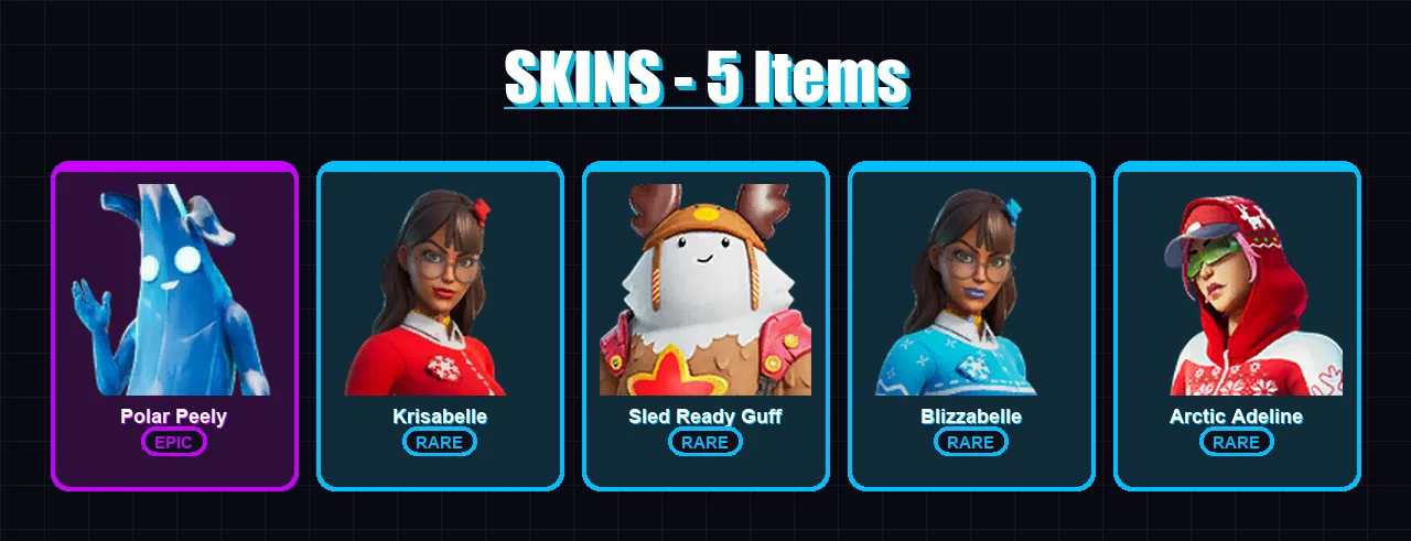 [SWITCH/XBOX/PSN/PC] | Polar Peely | Krisabelle | Sled Ready Guff | Blizzabelle | Arctic Adeline | 5 skin | 8 pickaxe | 6 emote | 10 glider | Lv61