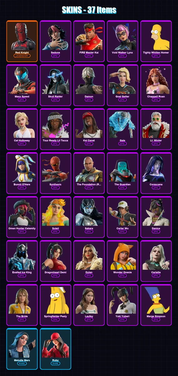 [PC/PSN] | Red Knight | Sedona | FIRE Master Kai | Void Walker Lynx | Tighty Whities Homer | 37 skin | 32 pickaxe | 21 emote | 15 glider | Lv64