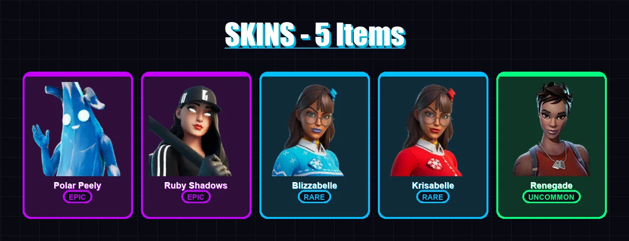 [PC/XBOX/PSN] | Polar Peely | Ruby Shadows | Blizzabelle | Krisabelle | Renegade | 5 skin | 10 pickaxe | 20 emote | 15 glider | Lv368