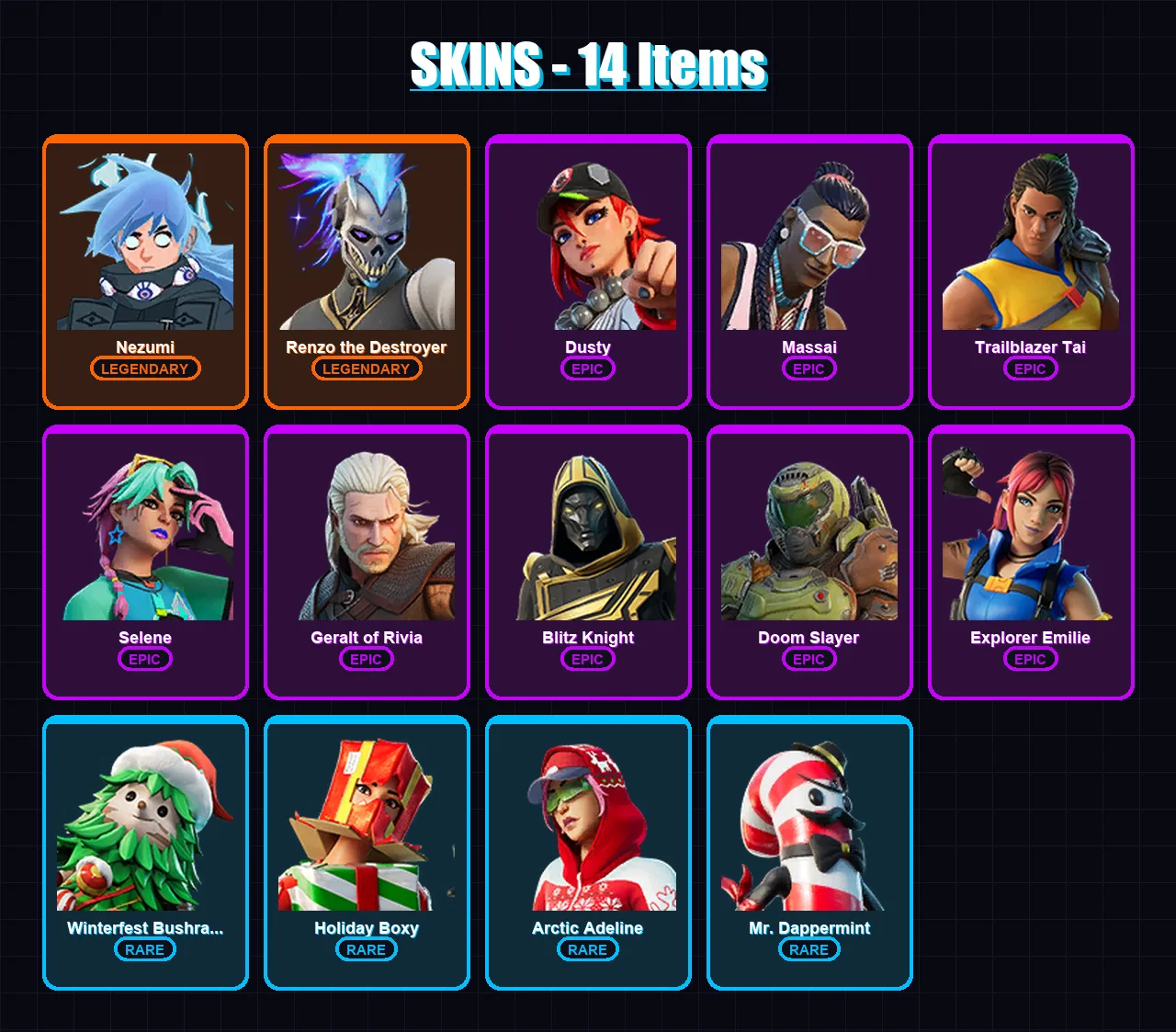 [PC/PSN] | Nezumi | Renzo the Destroyer | Dusty | Massai | Trailblazer Tai | 14 skin | 25 pickaxe | 19 emote | 22 glider | Lv259