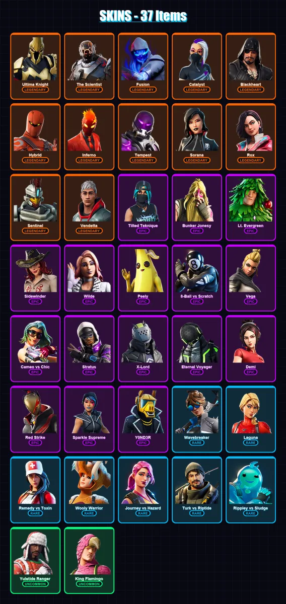 [PS4/PS5/XBOX/PC] | Ultima Knight | The Scientist | Fusion | Catalyst | Blackheart | 37 skin | 32 pickaxe | 41 emote | 32 glider | Lv454 — Fortnite account