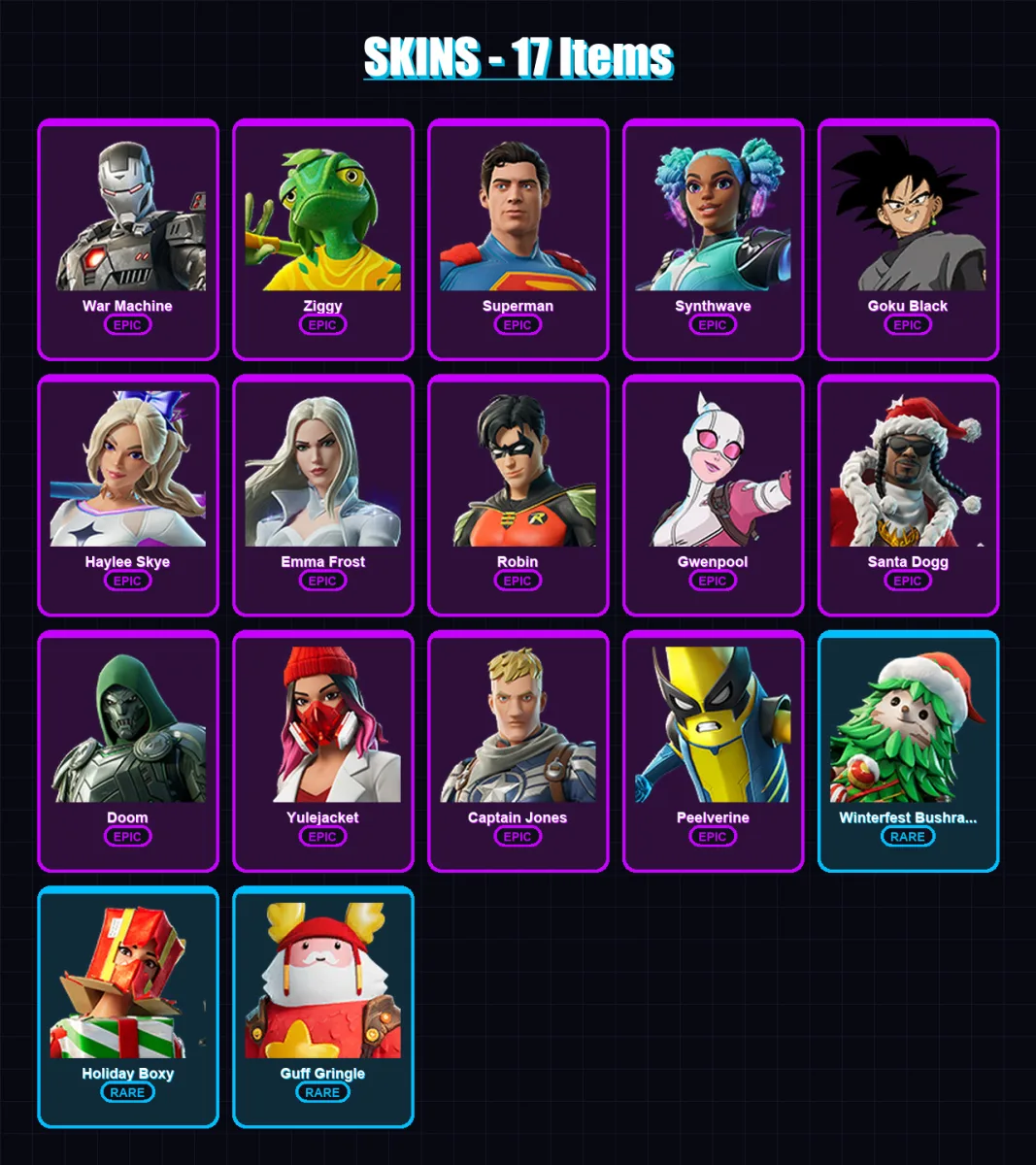 [PC/XBOX] | War Machine | Ziggy | Superman | Synthwave | Goku Black | 17 skin | 53 pickaxe | 26 emote | 40 glider | Lv472