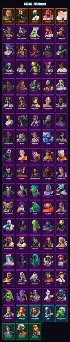 [PC/XBOX/PSN] | Zeus | Hades | Backlash | Valeria | Peter Griffin | 93 skin | 115 pickaxe | 92 emote | 81 glider | Lv1400