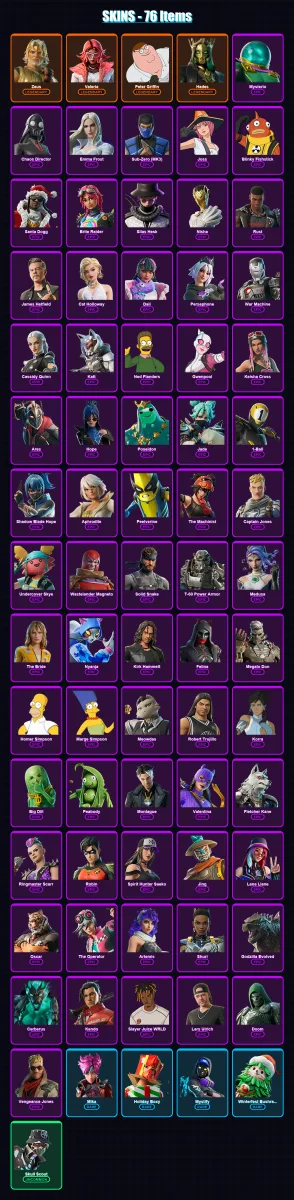 [PC/XBOX/PSN] | Zeus | Valeria | Peter Griffin | Hades | Mysterio | 76 skin | 108 pickaxe | 61 emote | 65 glider | Lv878