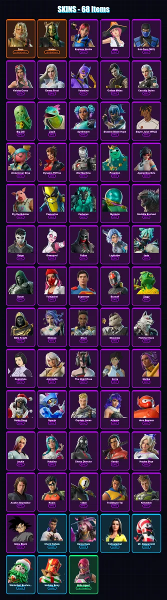 [PS4/PS5/XBOX/PC] | Zeus | Hades | Explorer Emilie | Joss | Sub-Zero (MK3) | 68 skin | 95 pickaxe | 60 emote | 67 glider | Lv817