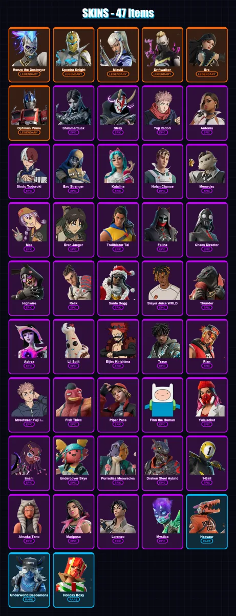 [PC/PSN] | Renzo the Destroyer | Spectra Knight | Mizuki | Driftwalker | Era | 47 skin | 77 pickaxe | 41 emote | 54 glider | Lv663 — Fortnite account