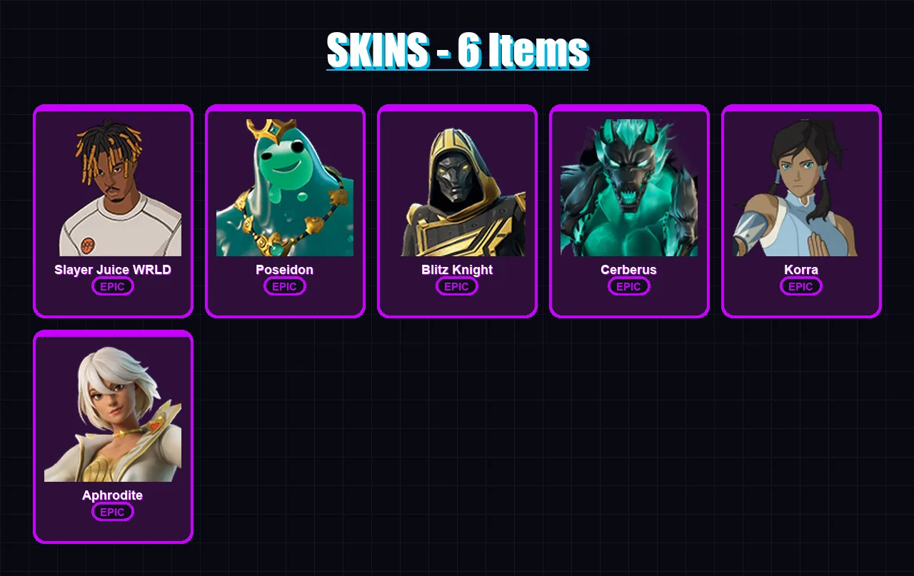 [PC/PSN] | Slayer Juice WRLD | Poseidon | Blitz Knight | Cerberus | Korra | 6 skin | 13 pickaxe | 8 emote | 13 glider | Lv133