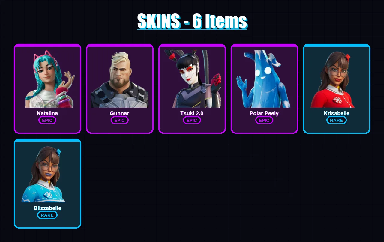 [PC/XBOX] | Katalina | Gunnar | Tsuki 2.0 | Polar Peely | Krisabelle | 6 skin | 22 pickaxe | 19 emote | 24 glider | Lv556