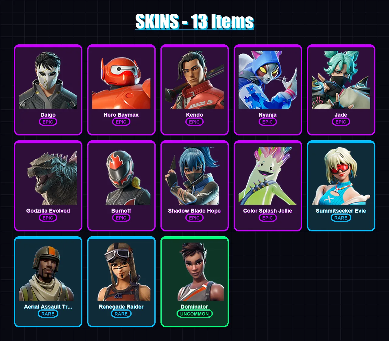 [PC/PSN] | Daigo | Hero Baymax | Kendo | Nyanja | Jade | 13 skin | 18 pickaxe | 12 emote | 11 glider | Lv71