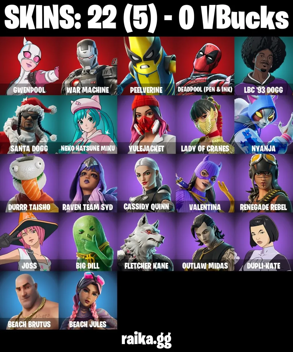 22 skins Gwenpool | War Machine | Peelverine | Deadpool (Pen & Ink) | LBC '93 Dogg PSN | PC | Xbox Mail Access Instant Delivery — Fortnite account