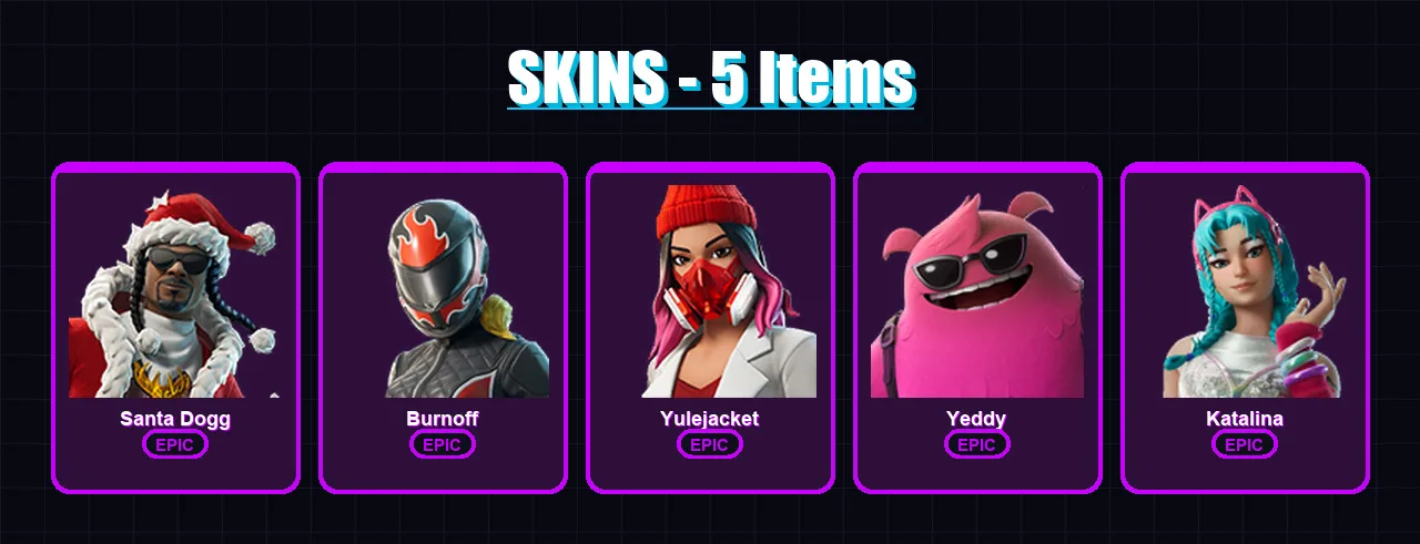 [PC/XBOX/PSN] | Santa Dogg | Burnoff | Yulejacket | Yeddy | Katalina | 5 skin | 11 pickaxe | 4 emote | 9 glider | Lv98