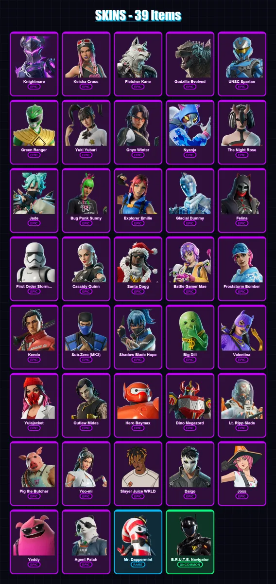 [PC/PSN] | Knightmare | Keisha Cross | Fletcher Kane | Godzilla Evolved | UNSC Spartan | 39 skin | 94 pickaxe | 51 emote | 64 glider | Lv1137