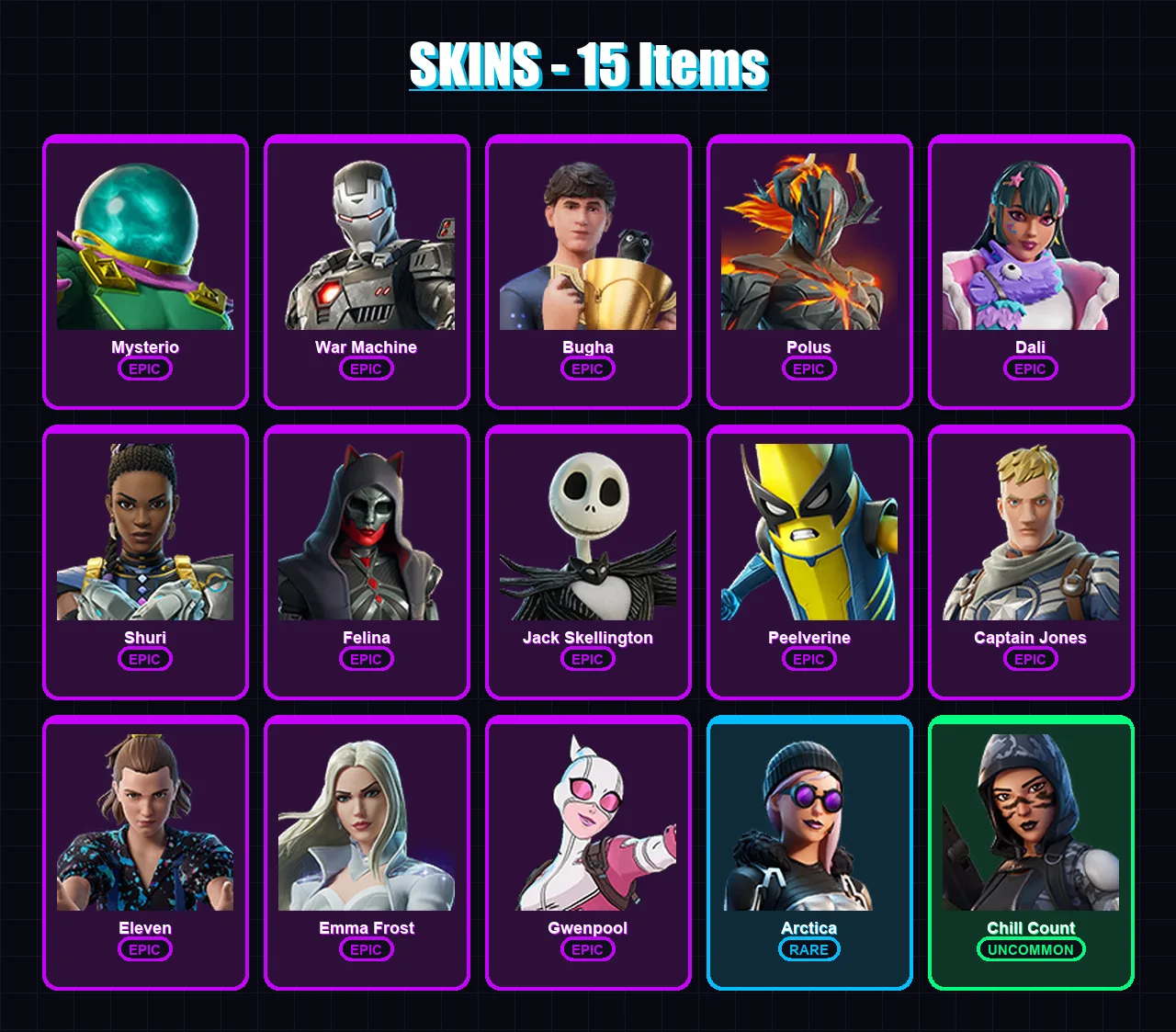 [PC/XBOX/PSN] | Mysterio | War Machine | Bugha | Polus | Dali | 15 skin | 17 pickaxe | 12 emote | 12 glider | Lv158