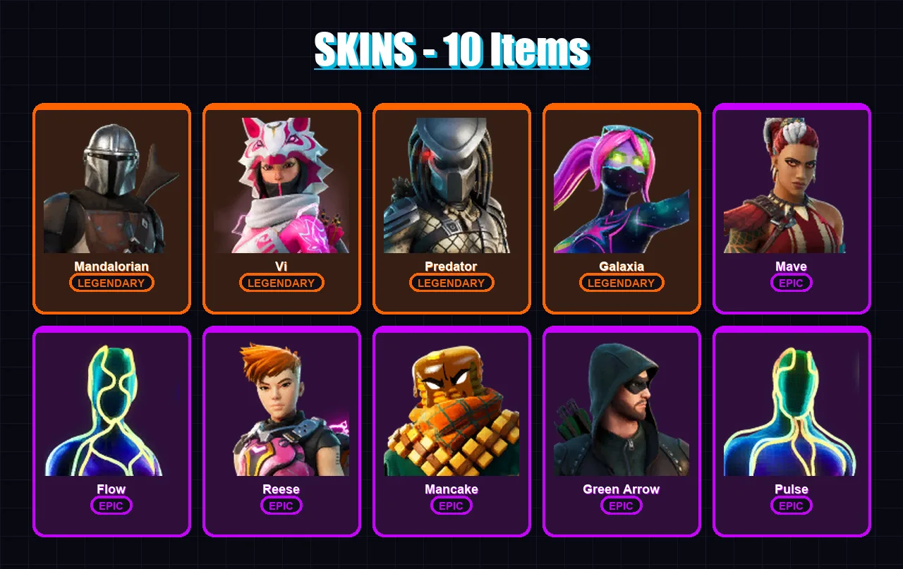[PC/XBOX/PSN] | Mandalorian | Vi | Predator | Galaxia | Mave | 10 skin | 10 pickaxe | 10 emote | 9 glider | Lv86 — Fortnite account