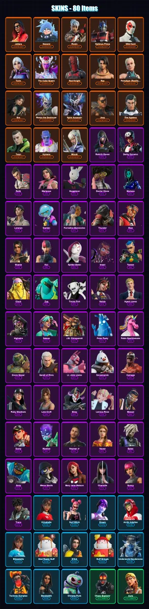 [PC/XBOX/PSN] | Joltara | Nezumi | Ronin | Optimus Prime | Wild Card | 80 skin | 94 pickaxe | 78 emote | 88 glider | Lv1728