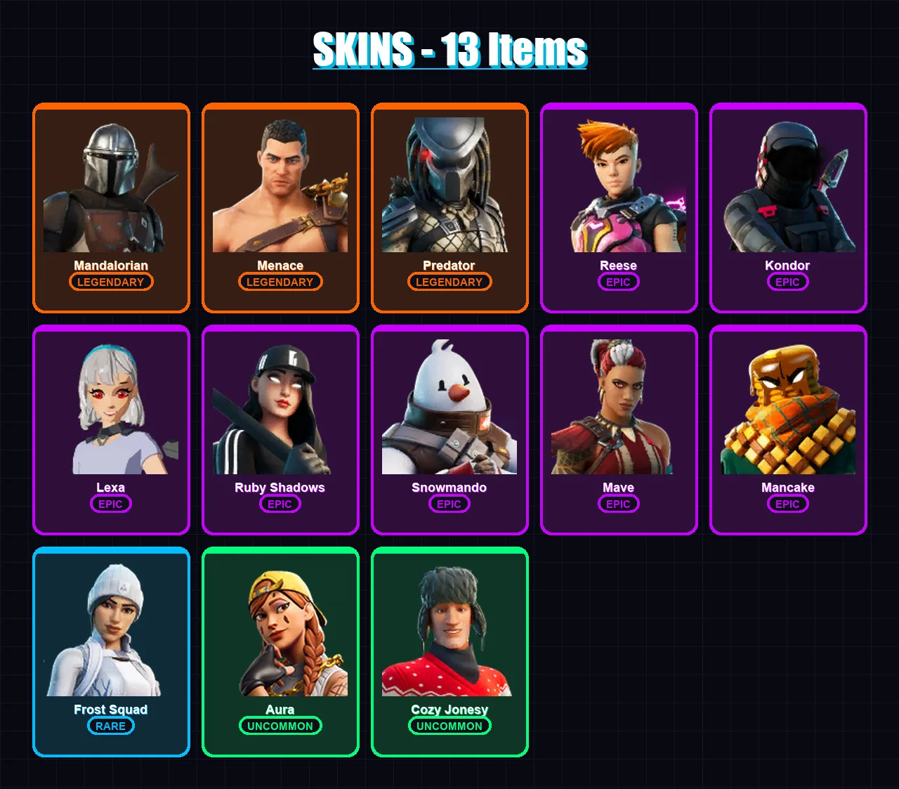 [PC/XBOX/PSN] | Mandalorian | Menace | Predator | Reese | Kondor | 13 skin | 34 pickaxe | 48 emote | 34 glider | Lv923