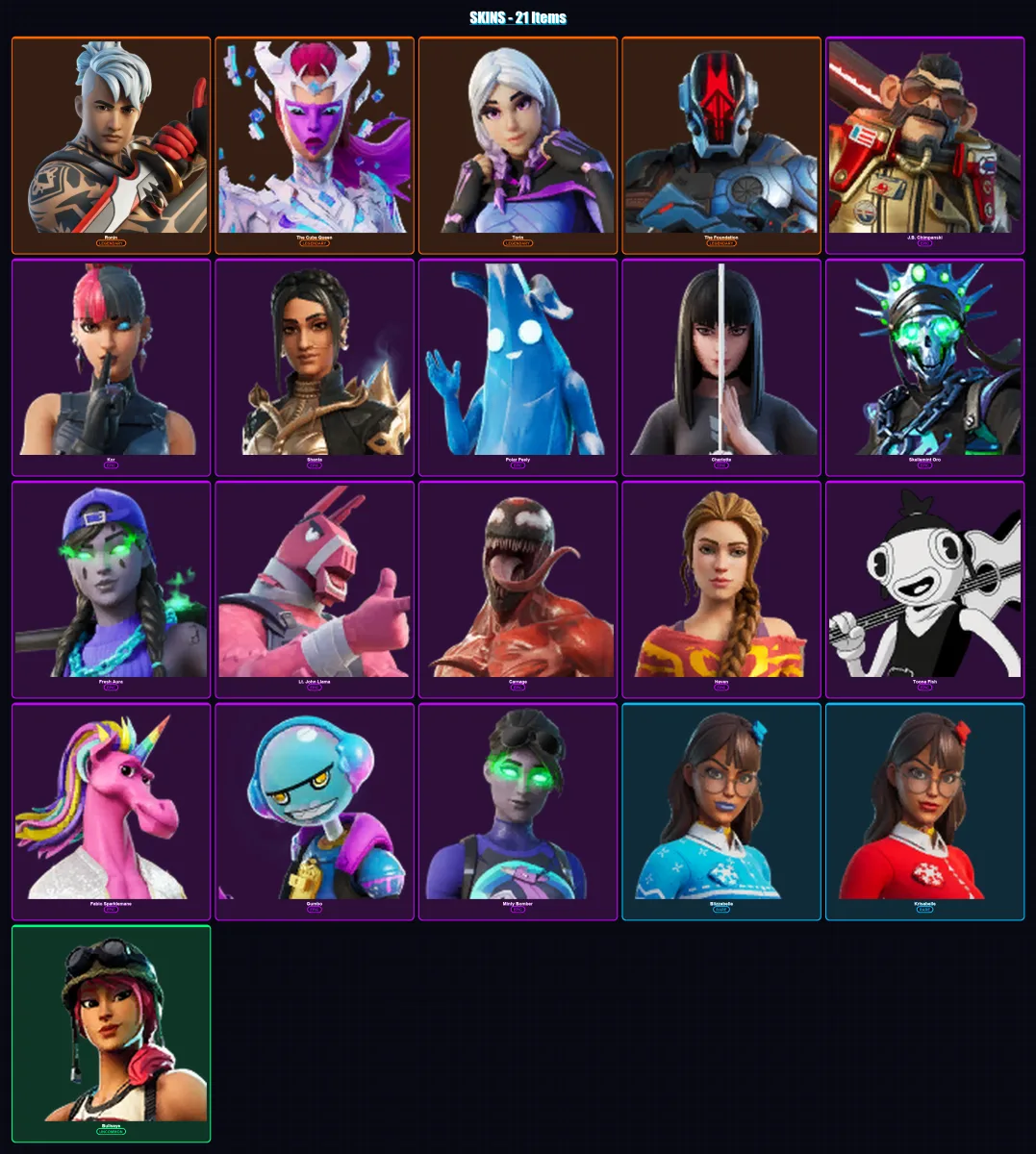 [PC/XBOX/PSN] | Ronin | The Cube Queen | Torin | The Foundation | J.B. Chimpanski | 21 skin | 26 pickaxe | 14 emote | 16 glider | Lv180