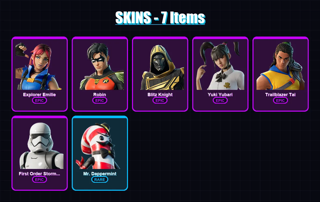 [PC/XBOX/PSN] | Explorer Emilie | Robin | Blitz Knight | Yuki Yubari | Trailblazer Tai | 7 skin | 39 pickaxe | 13 emote | 25 glider | Lv331