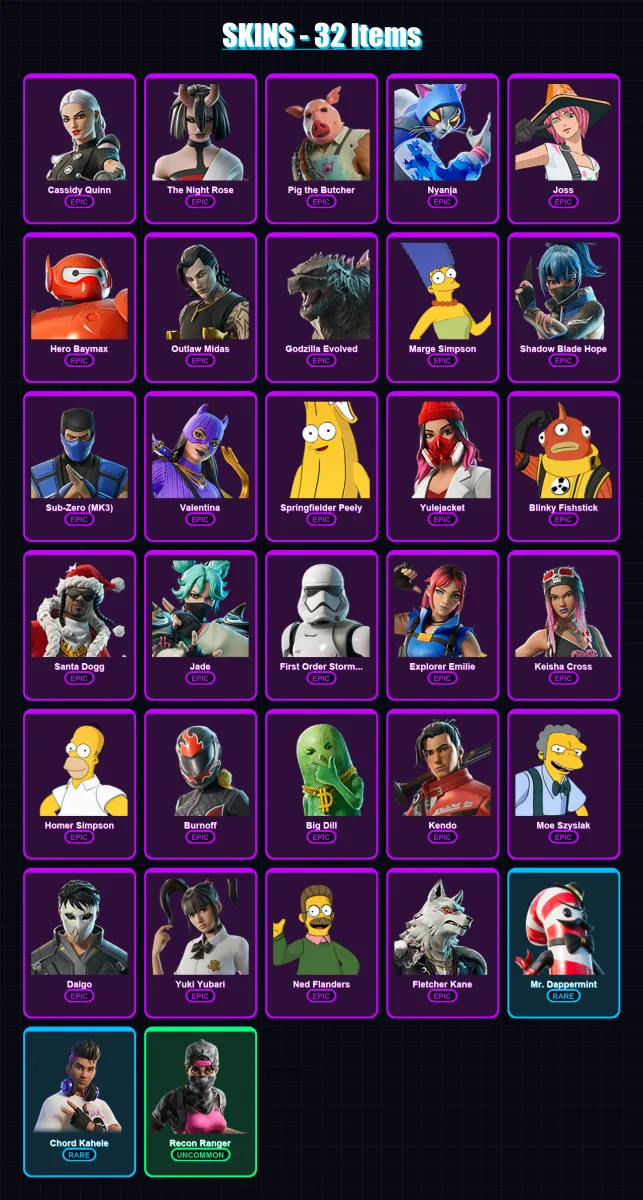 [PC/XBOX/PSN] | Cassidy Quinn | The Night Rose | Pig the Butcher | Nyanja | Joss | 32 skin | 53 pickaxe | 35 emote | 40 glider | Lv543 — Fortnite account
