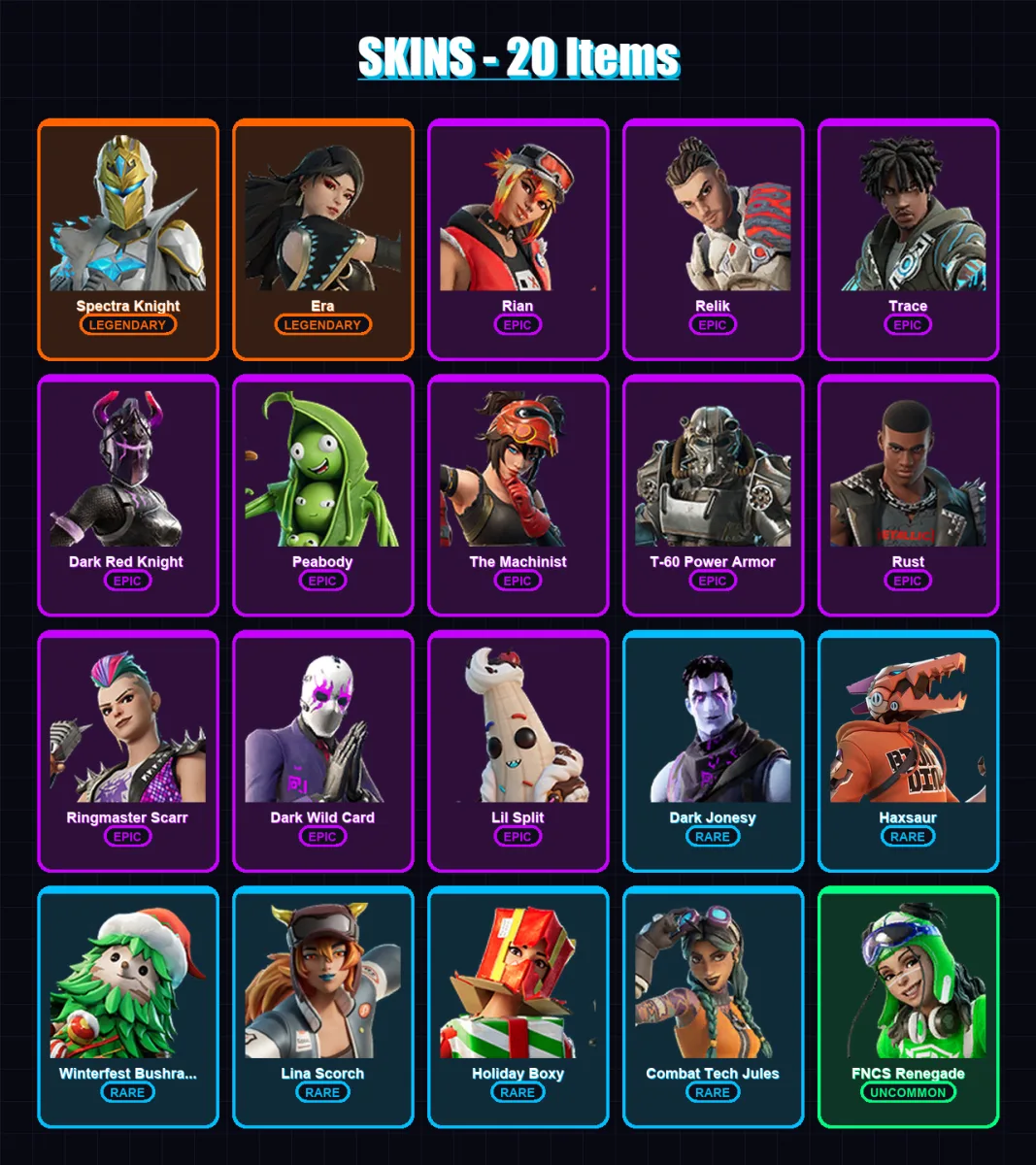 [PS4/PS5/XBOX/PC] | Spectra Knight | Era | Rian | Relik | Trace | 20 skin | 21 pickaxe | 13 emote | 19 glider | Lv170 — Fortnite account