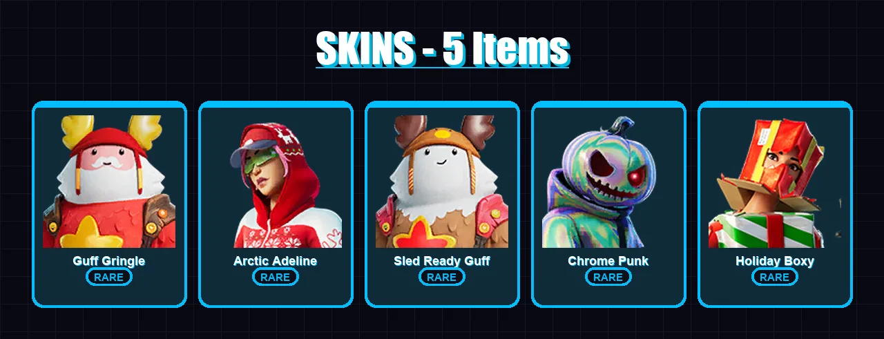 [PC/PSN] | Guff Gringle | Arctic Adeline | Sled Ready Guff | Chrome Punk | Holiday Boxy | 5 skin | 22 pickaxe | 14 emote | 31 glider | Lv510