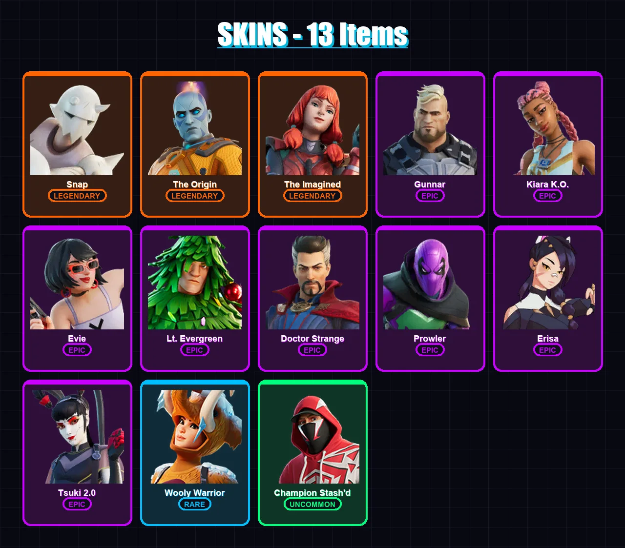 [PS4/PS5/XBOX/PC] | Snap | The Origin | The Imagined | Gunnar | Kiara K.O. | 13 skin | 35 pickaxe | 26 emote | 44 glider | Lv843