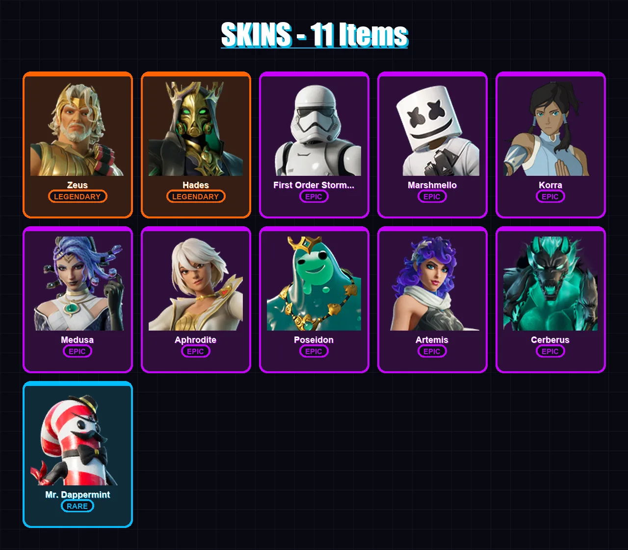 [PS4/PS5/XBOX/PC] | Zeus | Hades | First Order Stormtrooper | Marshmello | Korra | 11 skin | 18 pickaxe | 16 emote | 15 glider | Lv241