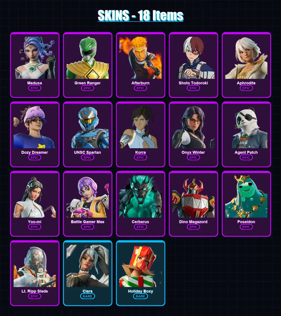 [PC/XBOX/PSN] | Medusa | Green Ranger | Afterburn | Shoto Todoroki | Aphrodite | 18 skin | 40 pickaxe | 21 emote | 31 glider | Lv284