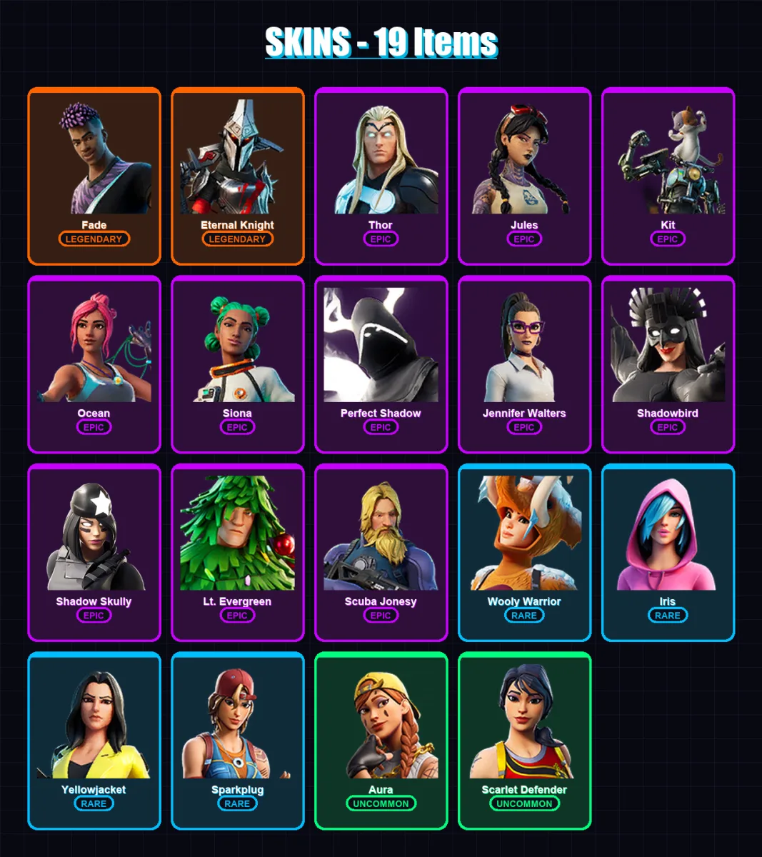 [PC/XBOX/PSN] | Fade | Eternal Knight | Thor | Jules | Kit | 19 skin | 20 pickaxe | 24 emote | 22 glider | Lv315