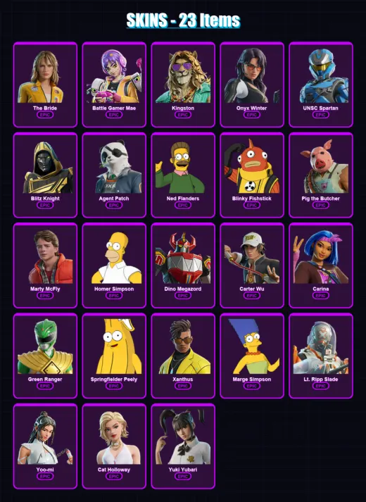 [PC/XBOX/PSN] | The Bride | Battle Gamer Mae | Kingston | Onyx Winter | UNSC Spartan | 23 skin | 56 pickaxe | 37 emote | 41 glider | Lv592