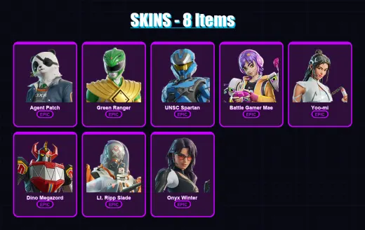 [SWITCH/XBOX/PSN/PC] | Agent Patch | Green Ranger | UNSC Spartan | Battle Gamer Mae | Yoo-mi | 8 skin | 15 pickaxe | 14 emote | 12 glider | Lv191