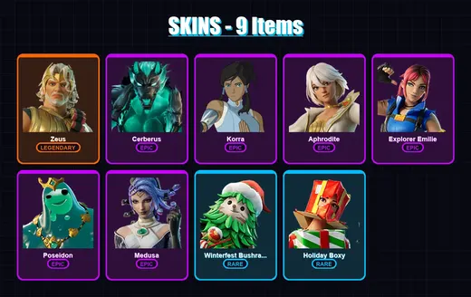 [PC/XBOX/PSN] | Zeus | Cerberus | Korra | Aphrodite | Explorer Emilie | 9 skin | 6 pickaxe | 9 emote | 11 glider | Lv71