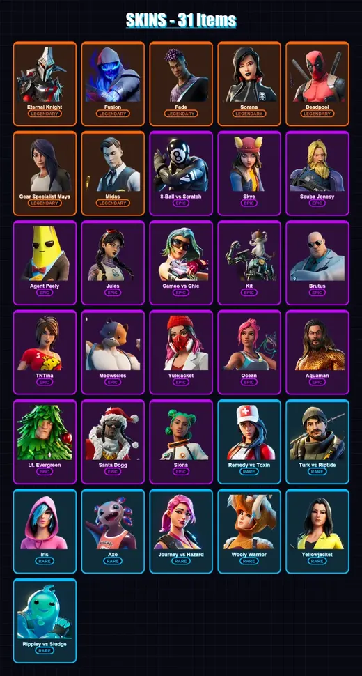 [SWITCH/PC] | Eternal Knight | Fusion | Fade | Sorana | Deadpool | 31 skin | 42 pickaxe | 48 emote | 37 glider | Lv820 — Game account