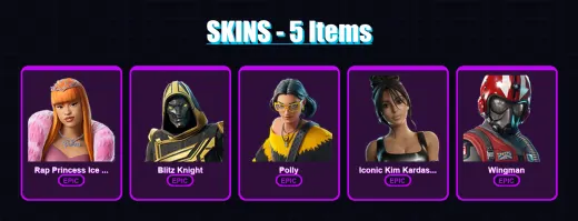 [PC/PSN] | Rap Princess Ice Spice | Blitz Knight | Polly | Iconic Kim Kardashian | Wingman | 5 skin | 11 pickaxe | 4 emote | 3 glider | Lv58