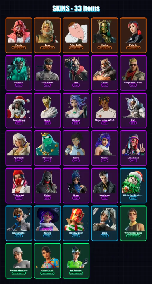 [PC/XBOX] | Valeria | Zeus | Peter Griffin | Hades | Polarity | 33 skin | 64 pickaxe | 34 emote | 38 glider | Lv779
