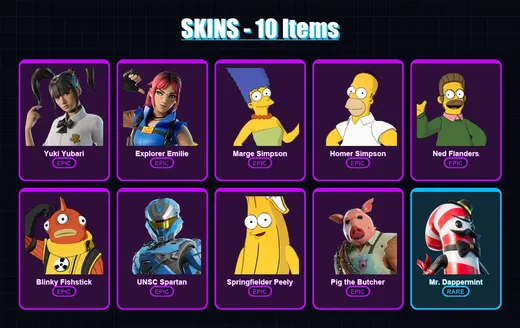[PC/XBOX/PSN] | Yuki Yubari | Explorer Emilie | Marge Simpson | Homer Simpson | Ned Flanders | 10 skin | 45 pickaxe | 18 emote | 30 glider | Lv336 — Game account