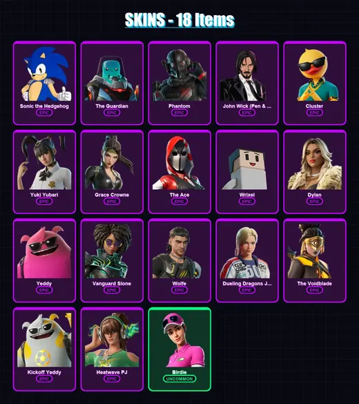 [PC/XBOX] | Sonic the Hedgehog | The Guardian | Phantom | John Wick (Pen & Ink) | Cluster | 18 skin | 53 pickaxe | 25 emote | 38 glider | Lv478 — Game account