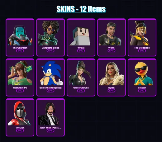 [PC/XBOX/PSN] | The Guardian | Vanguard Slone | Wrixel | Wolfe | The Voidblade | 12 skin | 19 pickaxe | 12 emote | 15 glider | Lv109