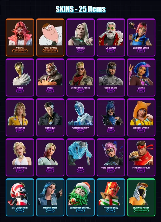 [PC/XBOX/PSN] | Valeria | Peter Griffin | Carletta | Lt. Winter | Explorer Emilie | 25 skin | 29 pickaxe | 23 emote | 21 glider | Lv233 — Game account