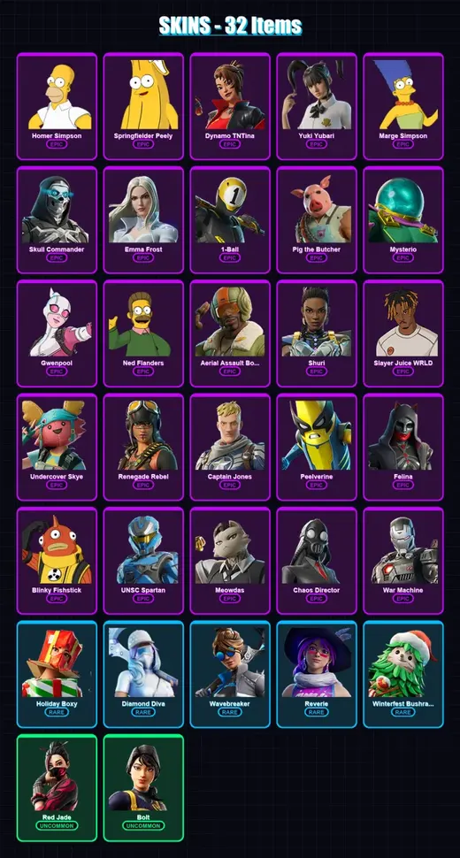 [PC/XBOX/PSN] | Homer Simpson | Springfielder Peely | Dynamo TNTina | 32 skin | Lv898