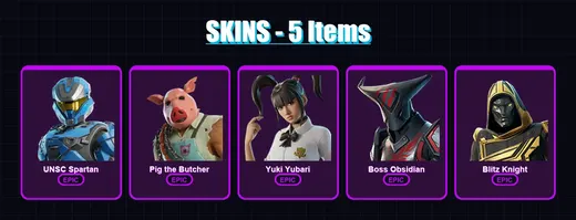 [PS4/PS5/XBOX/PC] | UNSC Spartan | Pig the Butcher | Yuki Yubari | Boss Obsidian | Blitz Knight | 5 skin | 34 pickaxe | 13 emote | 23 glider | Lv441