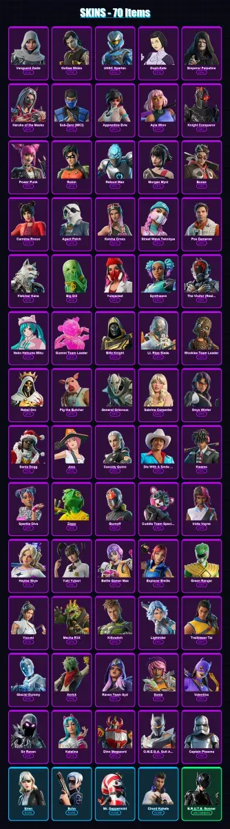 [PC/PSN] | Vanguard Zadie | Outlaw Midas | UNSC Spartan | Dupli-Kate | Emperor Palpatine | 70 skin | 119 pickaxe | 72 emote | 69 glider | Lv1179