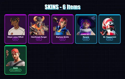 [PC/PSN] | Slayer Juice WRLD | Heartbreak Ranger | Explorer Emilie | Reverie | Mr. Dappermint | 6 skin | 7 pickaxe | 3 emote | 5 glider | Lv50