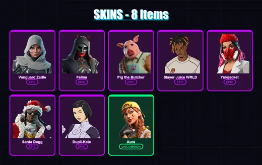 [PC/XBOX/PSN] | Vanguard Zadie | Felina | Pig the Butcher | Slayer Juice WRLD | Yulejacket | 8 skin | 68 pickaxe | 23 emote | 40 glider | Lv855