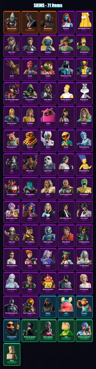 [PC/XBOX] | Eternal Knight | Fade | Mandalorian | Mystique | Springfielder Peely | 71 skin | 100 pickaxe | 72 emote | 80 glider | Lv1369 — Game account