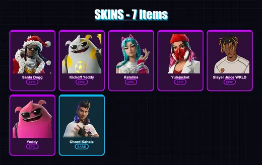 [PC/XBOX] | Santa Dogg | Kickoff Yeddy | Katalina | Yulejacket | Slayer Juice WRLD | 7 skin | 40 pickaxe | 11 emote | 21 glider | Lv335