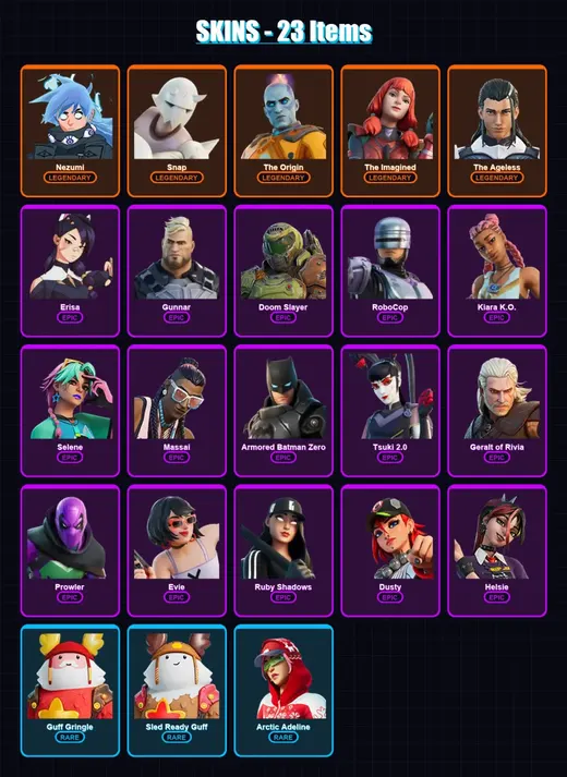 [PC/XBOX/PSN] | Nezumi | Snap | The Origin | The Imagined | The Ageless | 23 skin | 26 pickaxe | 27 emote | 36 glider | Lv513