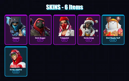 [PC/PSN] | Caspian | Dark Doggo | Yulejacket | Santa Dogg | Sled Ready Guff | 6 skin | 15 pickaxe | 9 emote | 13 glider | Lv118