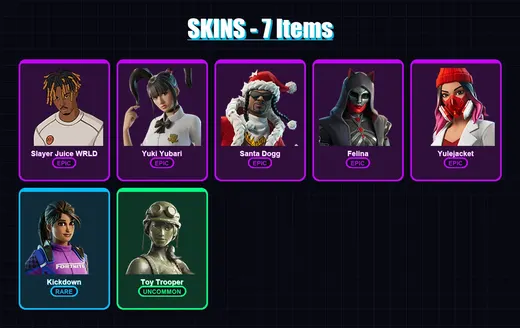 [PC/PSN] | Slayer Juice WRLD | Yuki Yubari | Santa Dogg | Felina | Yulejacket | 7 skin | 69 pickaxe | 24 emote | 49 glider | Lv728